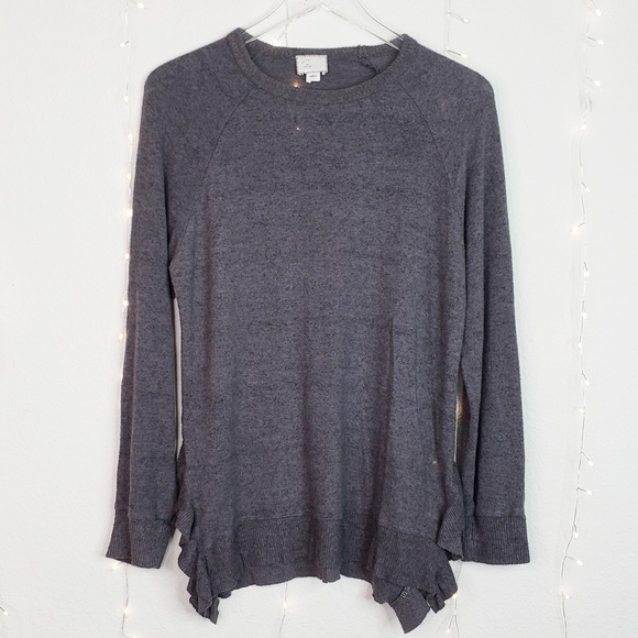 Anthropologie Sweaters - Anthropologie Postmark | Gray Ruffled Hem Sweater
